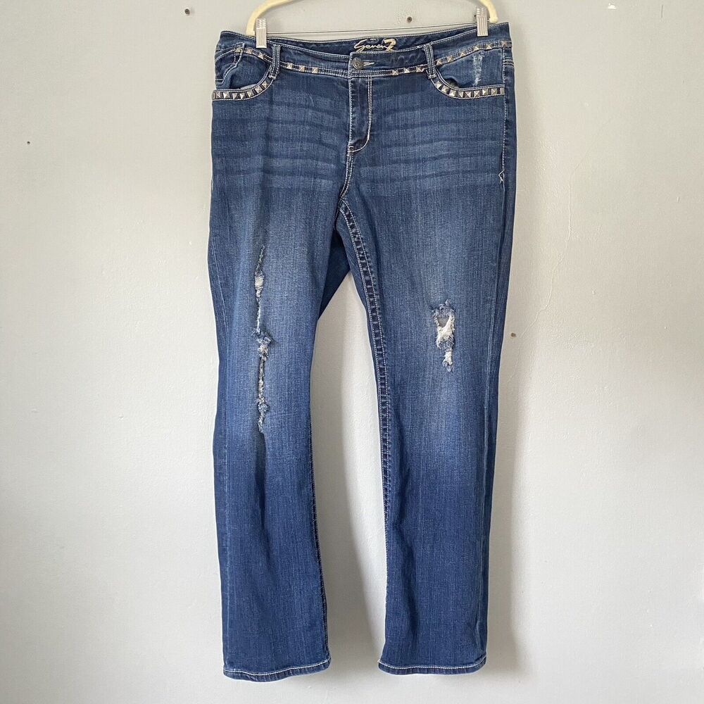 Silver Jeans Womens Plus Size 20 Distressed Denim Studded Bling Western
